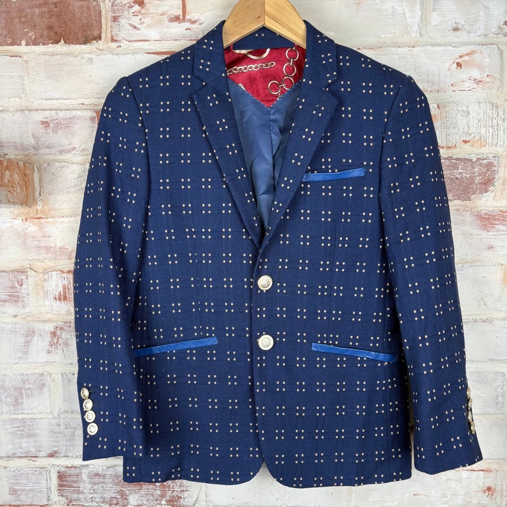 Elie Balleh Milano Blue Cropped Blazer XS Euro Prep Academia Statement Jacket